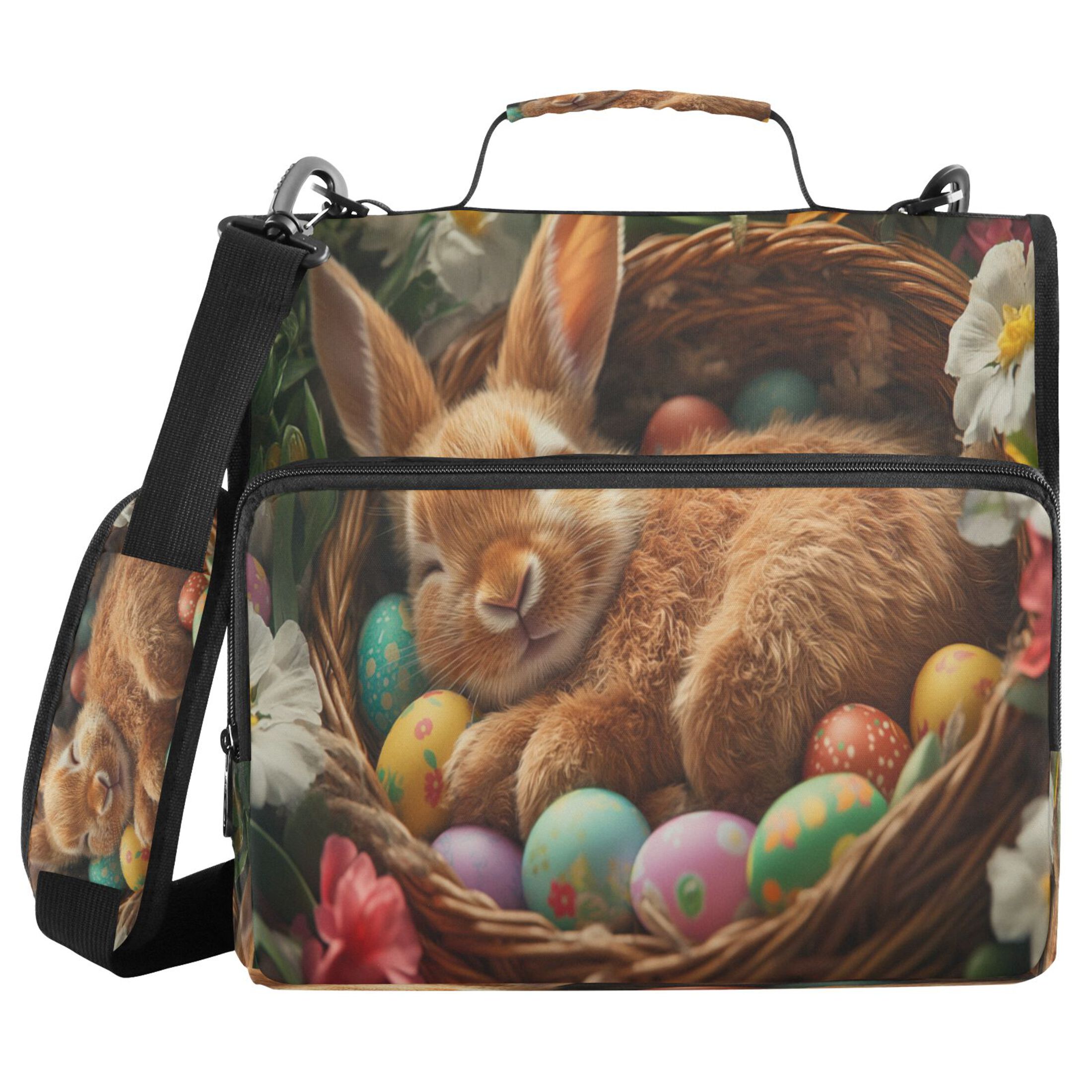 YAZAOO Zipper Binder trapper keeper Documents Organized Design Bunny Sleeping with Easter Eggs Printed