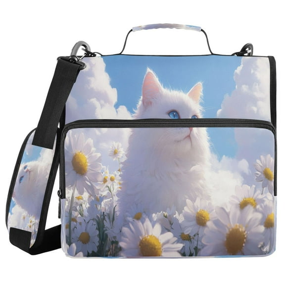 YAZAOO Zipper Binder trapper keeper Documents Organized Design Cat Among Daisies and Clouds Printed