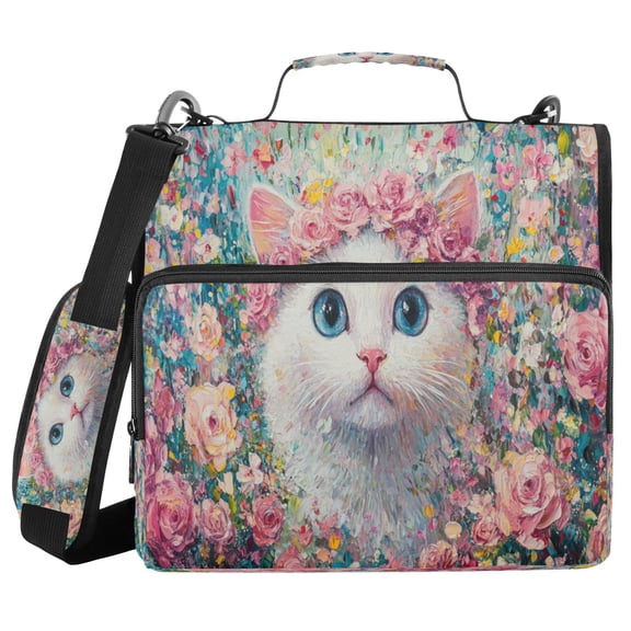 YAZAOO Zipper Binder trapper keeper Documents Organized Design Cat Surrounded by Pink Roses Printed