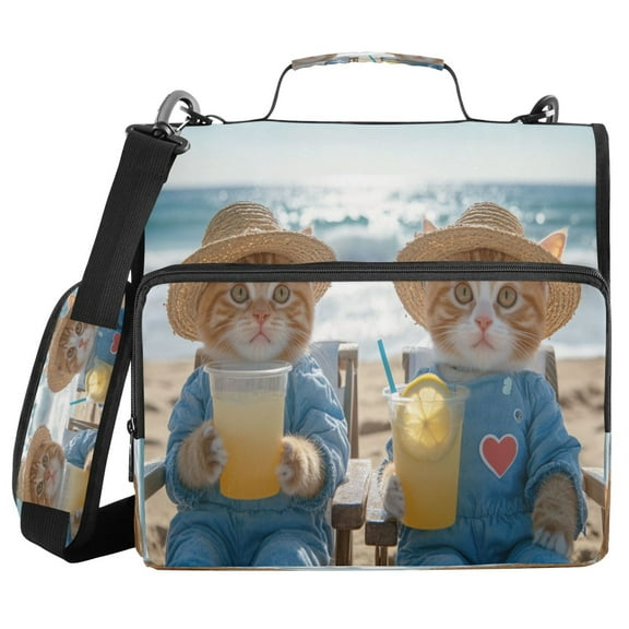 YAZAOO Zipper Binder trapper keeper Documents Organized Design Cats on Beach Printed