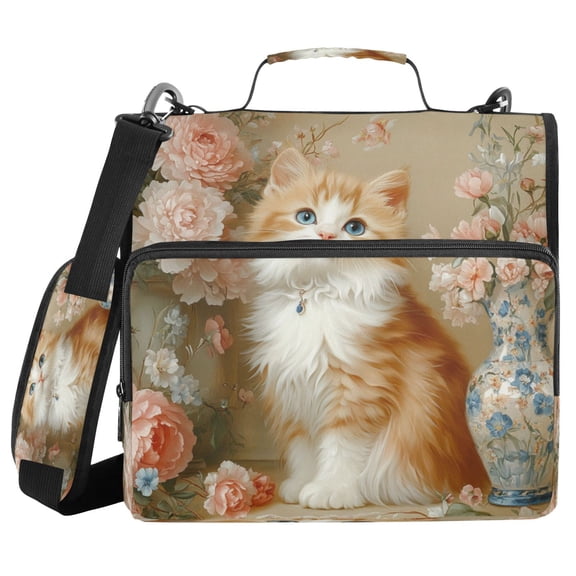 YAZAOO Zipper Binder trapper keeper Documents Organized Design Charming Cat in Floral Wonderland Printed