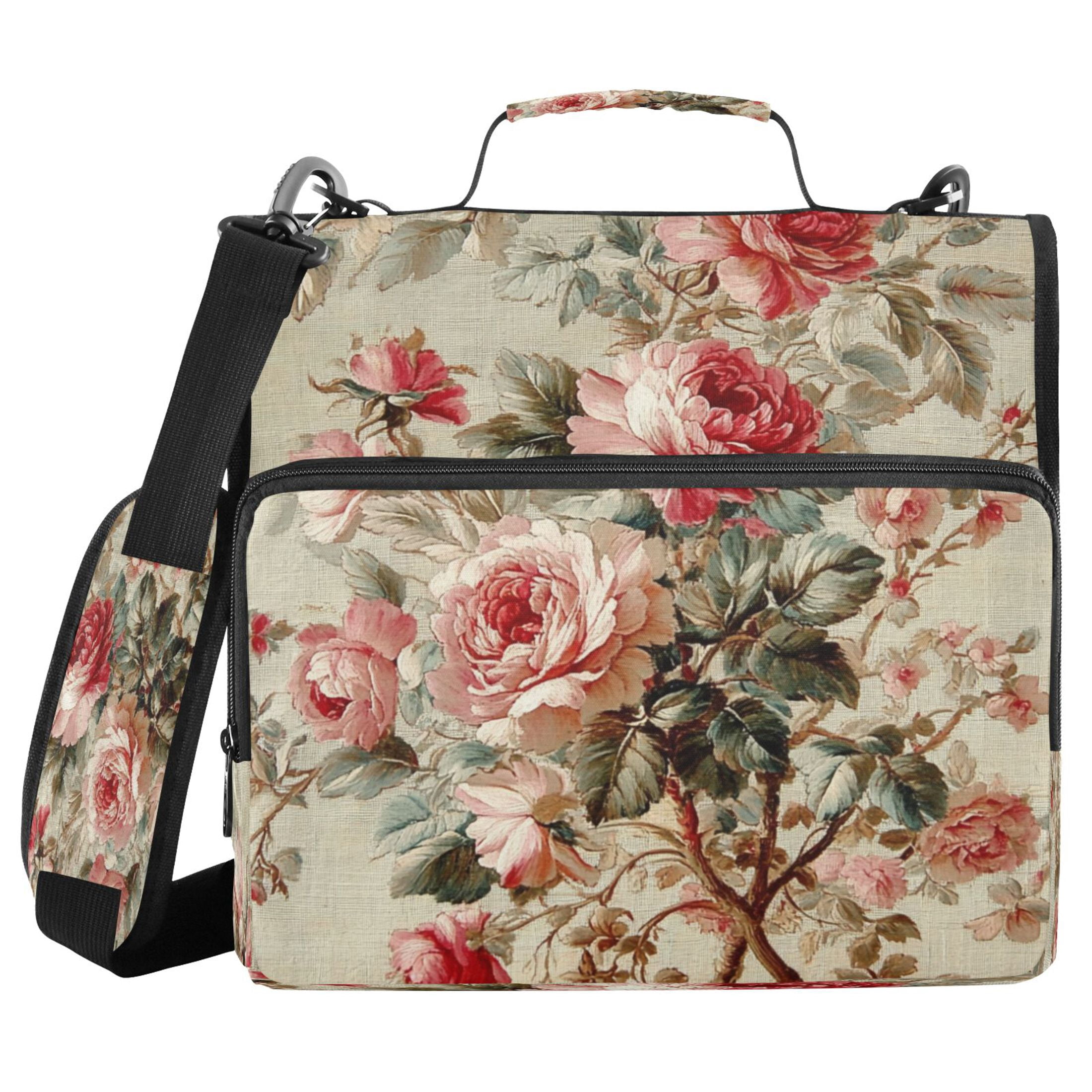 YAZAOO Zipper Binder trapper keeper Documents Organized Design Classic Rose Garden Fabric Printed