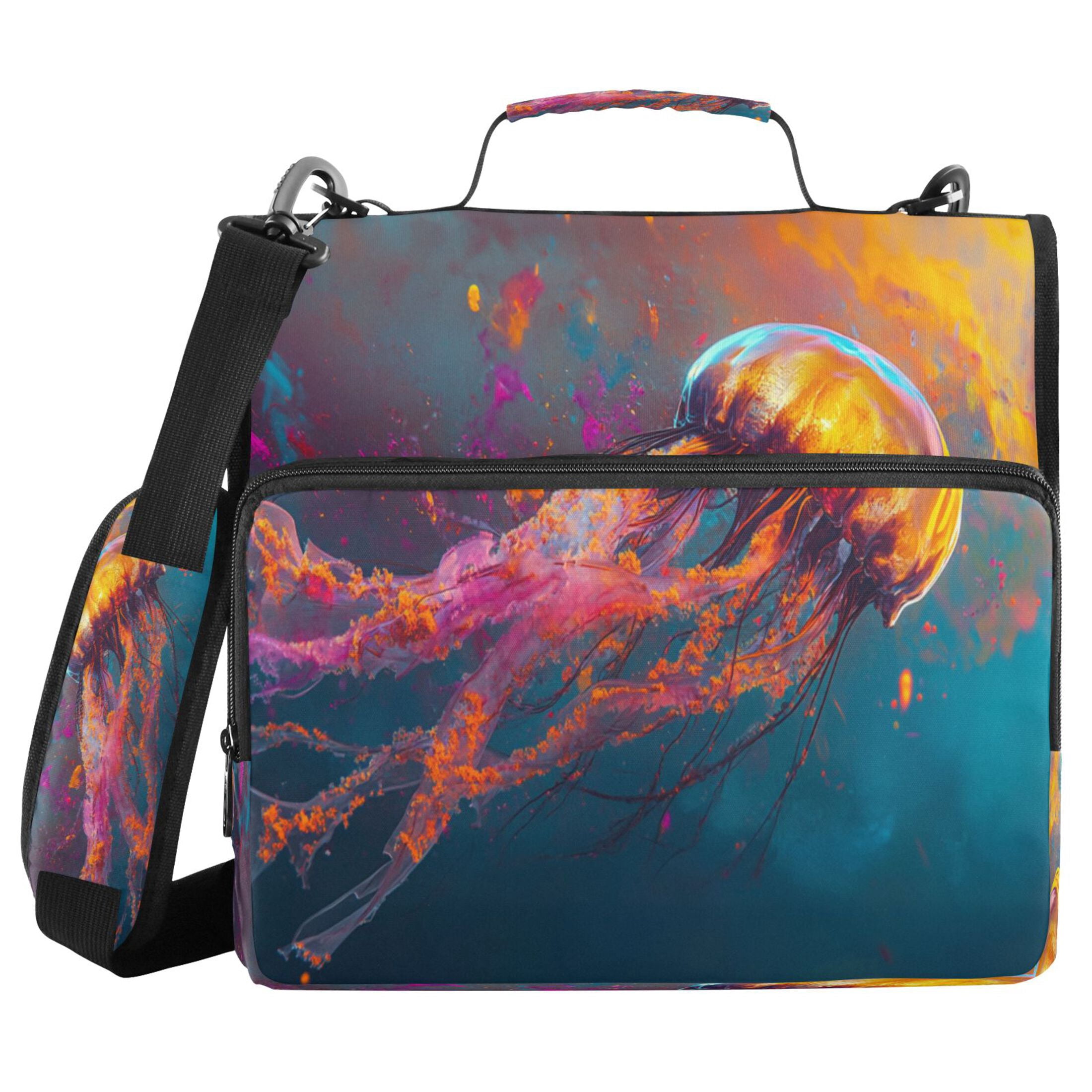 YAZAOO Zipper Binder trapper keeper Documents Organized Design Colorful Jellyfish Art Printed