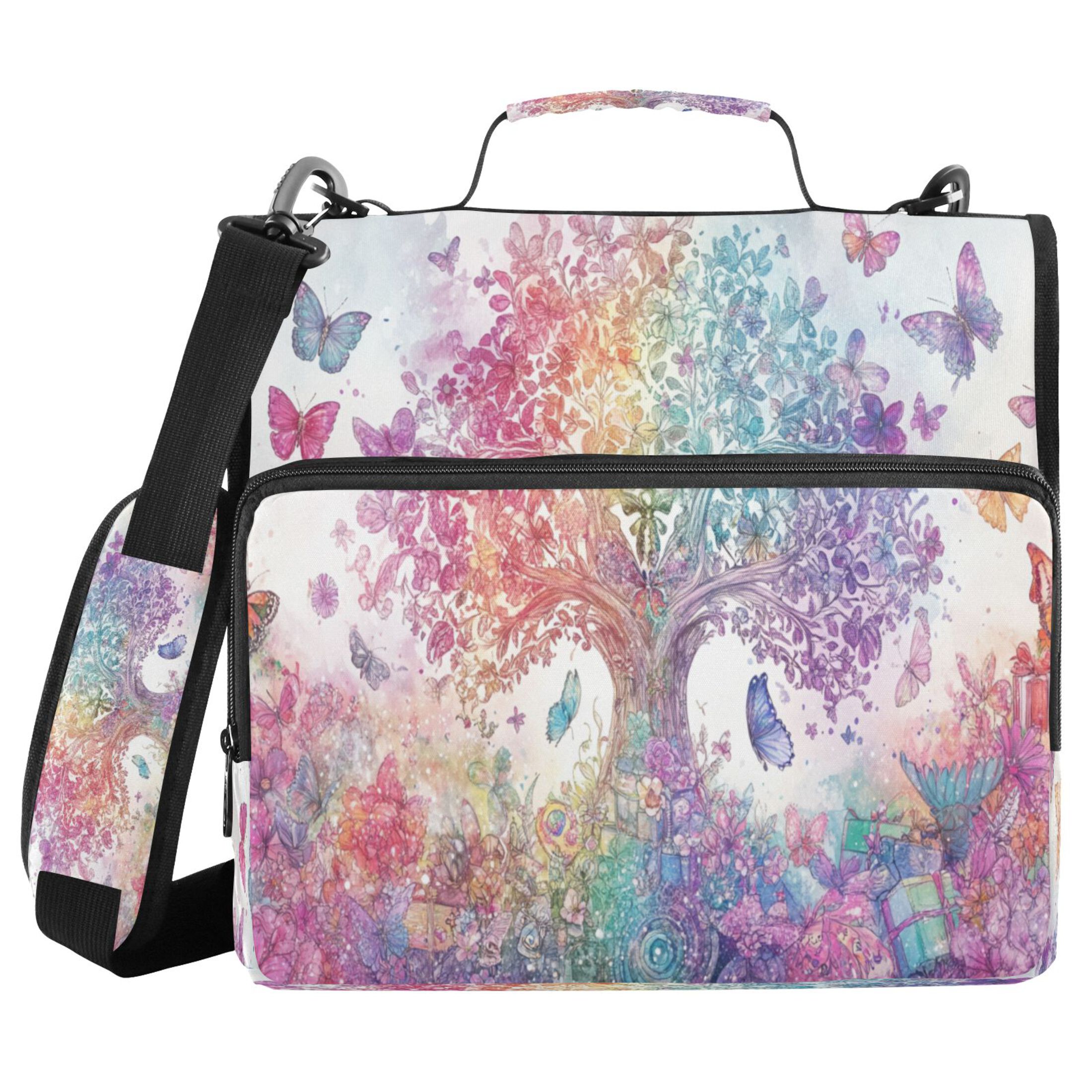YAZAOO Zipper Binder trapper keeper Documents Organized Design Colorful Tree and Butterflies Printed