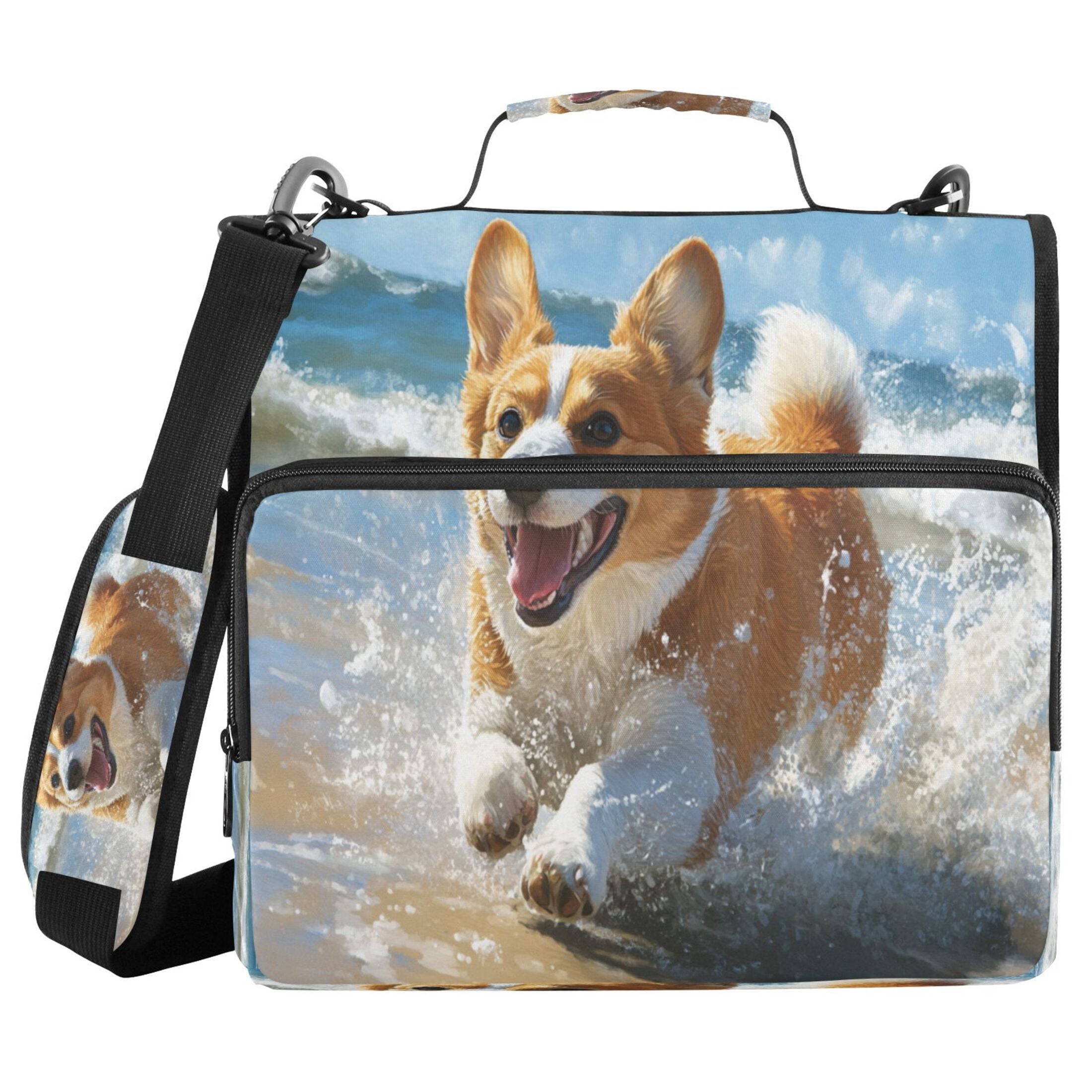 YAZAOO Zipper Binder trapper keeper Documents Organized Design Corgi Running on Beach Printed