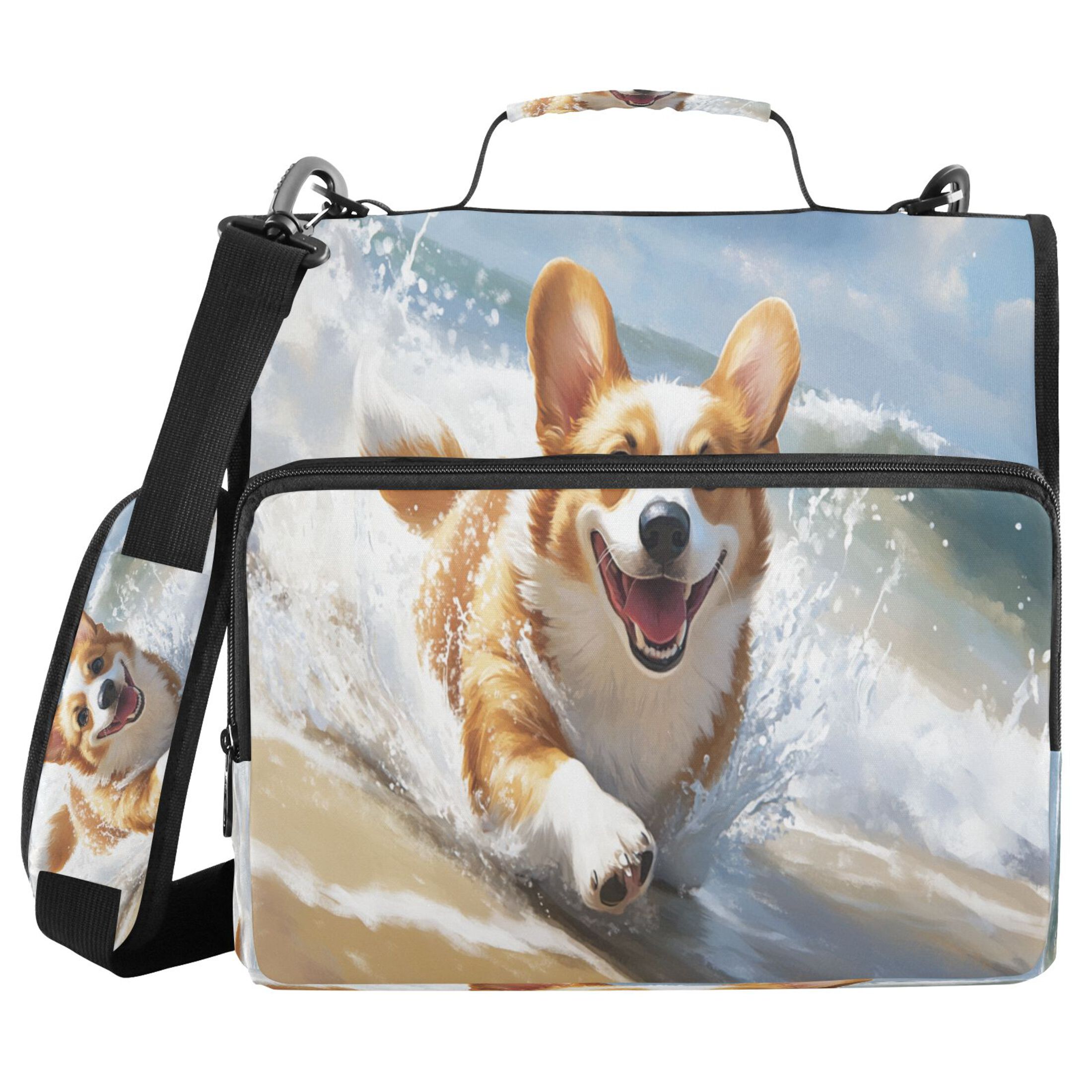 YAZAOO Zipper Binder trapper keeper Documents Organized Design Corgi on Beach Printed