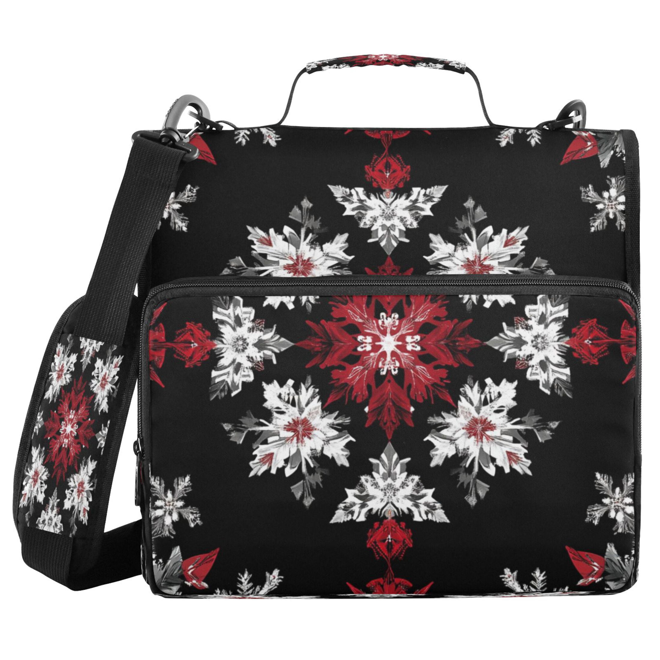 YAZAOO Zipper Binder trapper keeper Documents Organized Design Crimson and White Floral Snowflakes Printed
