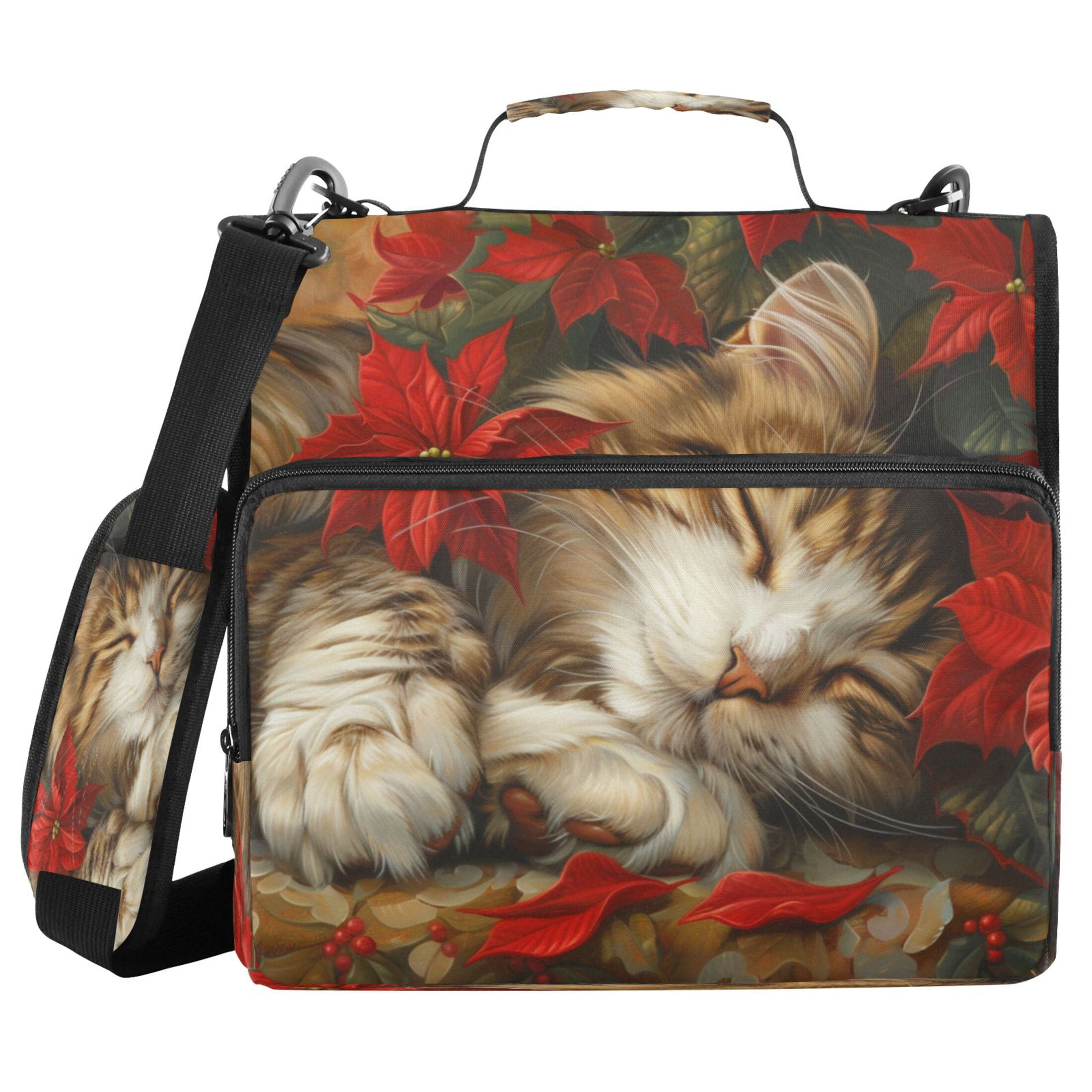 YAZAOO Zipper Binder trapper keeper Documents Organized Design Dreamy Tabby Nestled in Poinsettias Printed