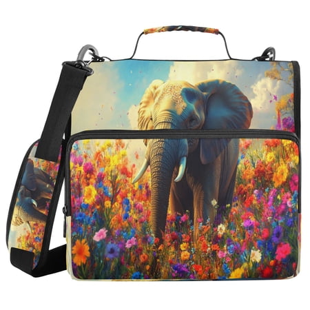 YAZAOO Zipper Binder trapper keeper Documents Organized Design Elephant in Colorful Flowers Printed