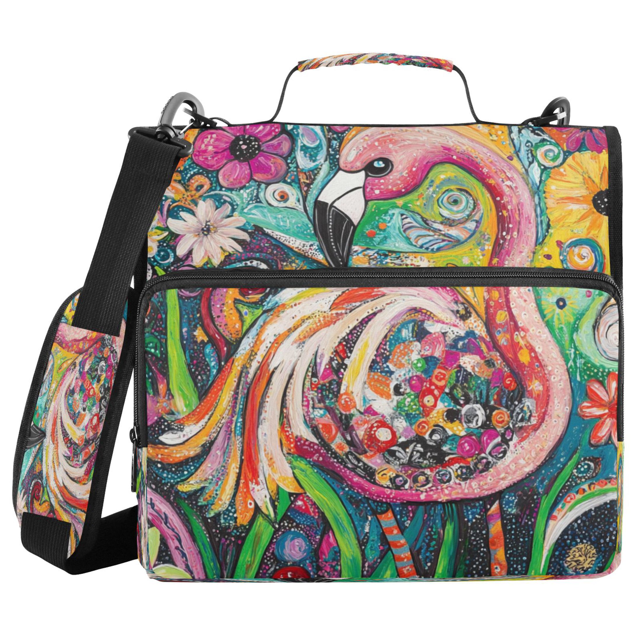 YAZAOO Zipper Binder trapper keeper Documents Organized Design Flamingo in A Garden Of Colors Printed