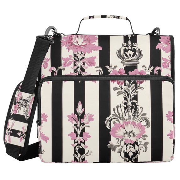 YAZAOO Zipper Binder trapper keeper Documents Organized Design Floral Pink Black Damask Printed