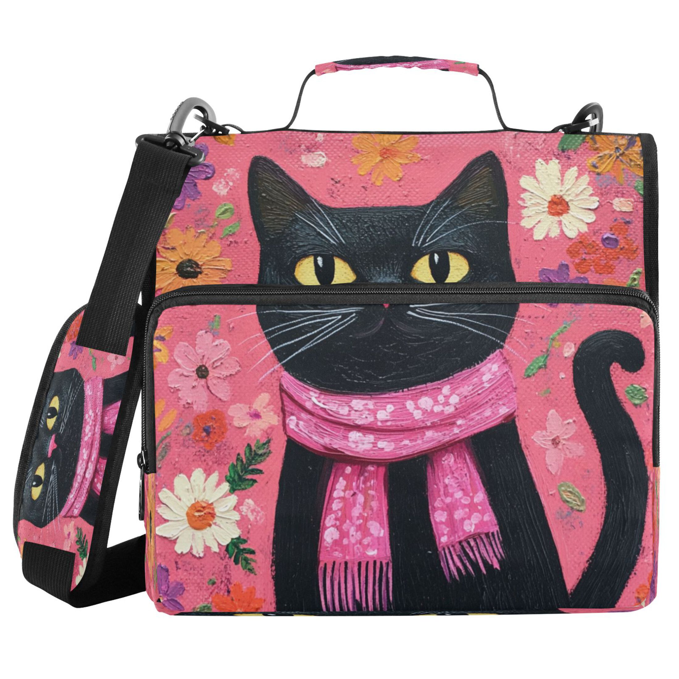YAZAOO Zipper Binder trapper keeper Documents Organized Design Friendly Black Cat Printed