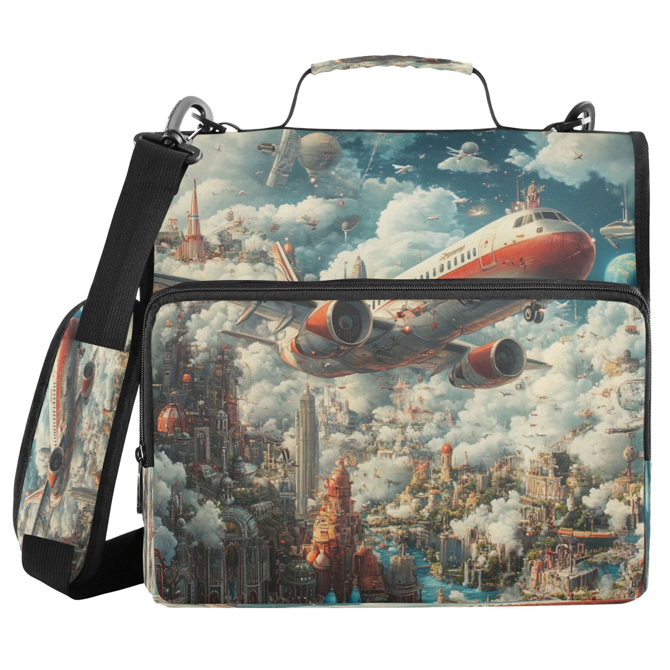 YAZAOO Zipper Binder trapper keeper Documents Organized Design Futuristic Cityscape with Airplane Printed