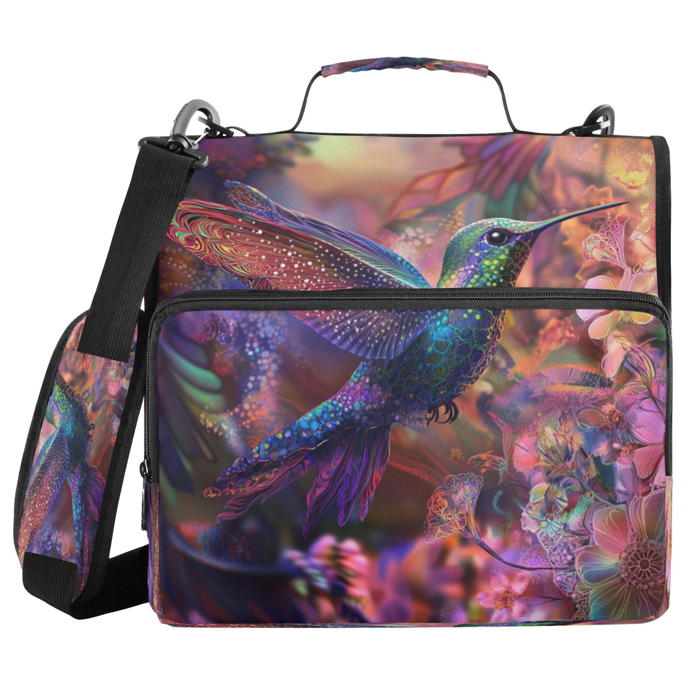 YAZAOO Zipper Binder trapper keeper Documents Organized Design Galactic Hummingbird Dance Printed