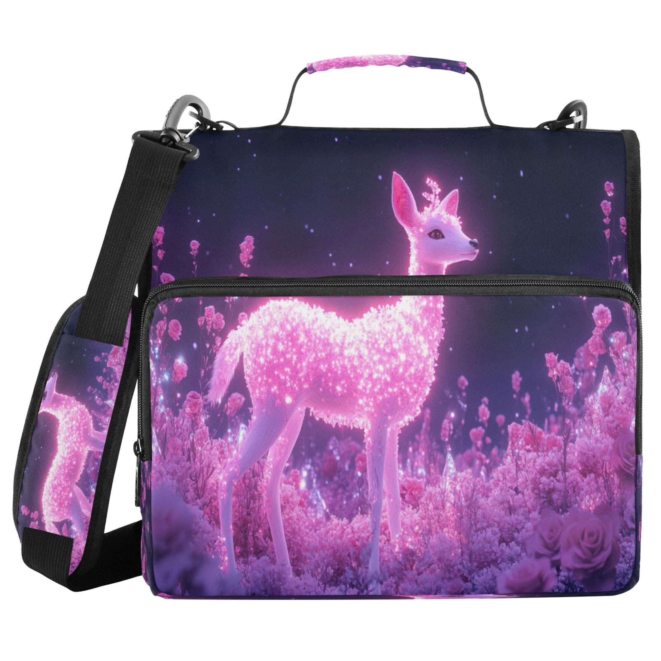 YAZAOO Zipper Binder trapper keeper Documents Organized Design Glowing Deer in Pink Forest Printed
