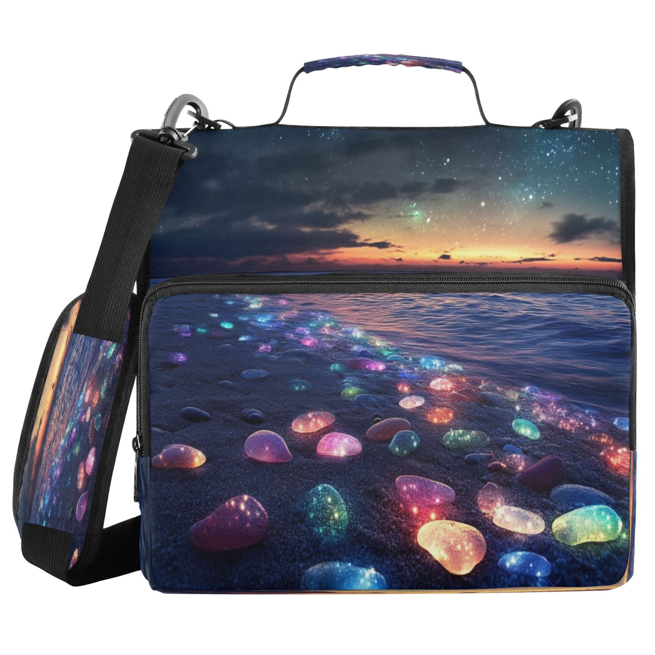 YAZAOO Zipper Binder trapper keeper Documents Organized Design Glowing Stones on Beach at Sunset Printed