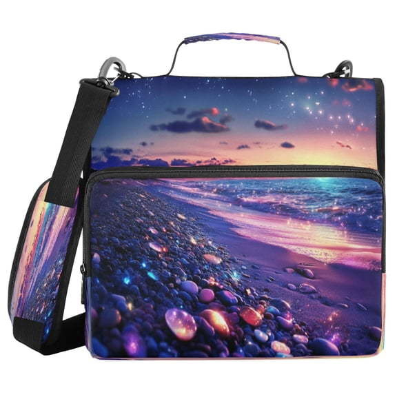 YAZAOO Zipper Binder trapper keeper Documents Organized Design Glowing Stones on Colorful Beach Printed