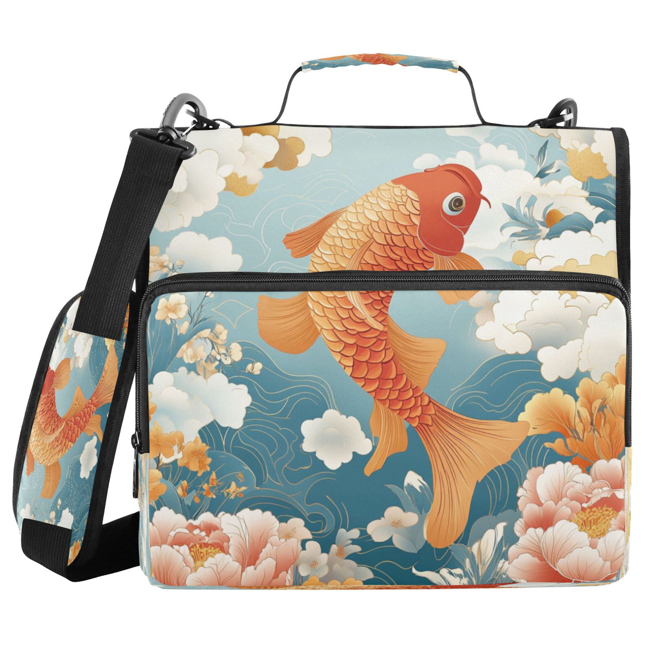 YAZAOO Zipper Binder trapper keeper Documents Organized Design Golden Koi in A Blossoming Dream Printed