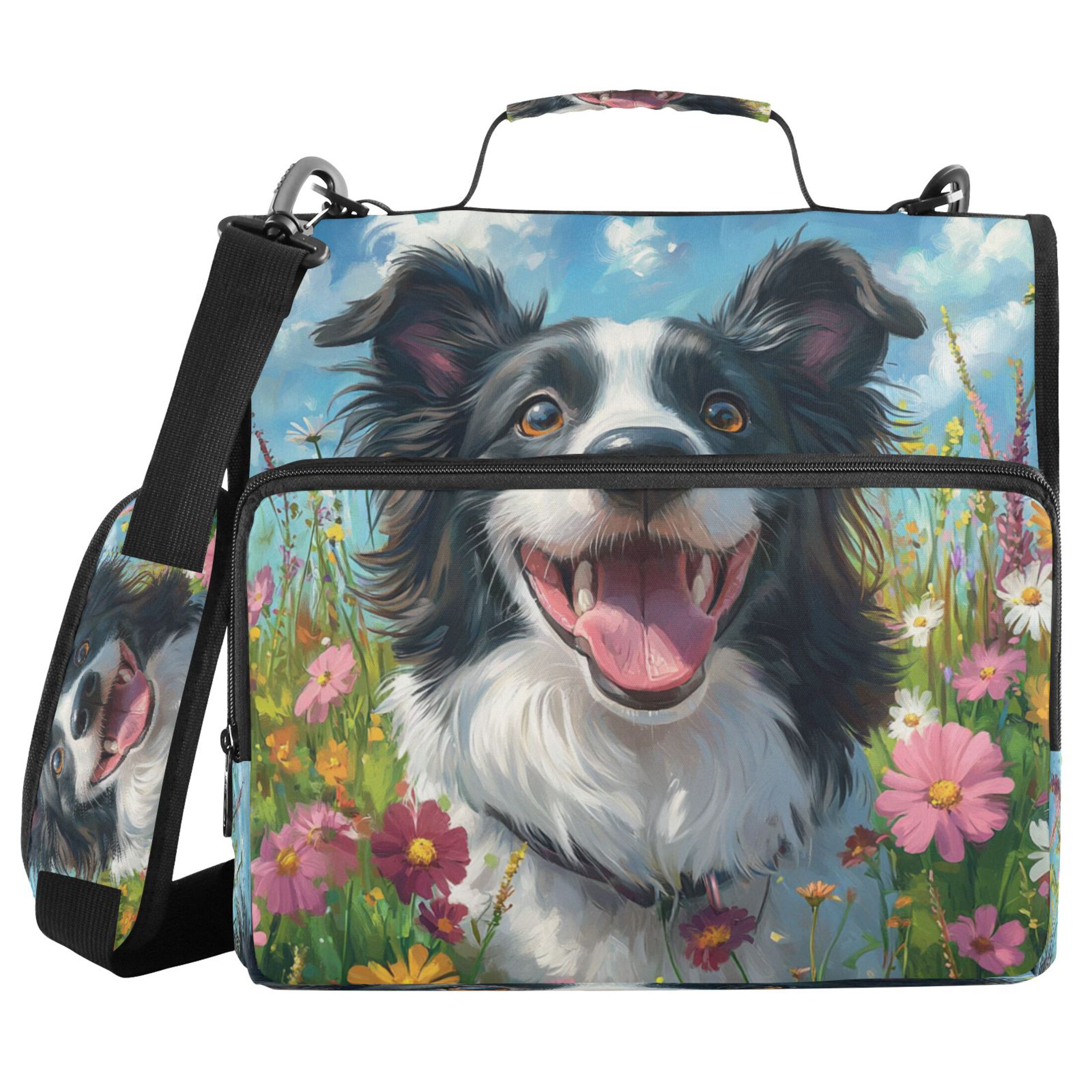 YAZAOO Zipper Binder trapper keeper Documents Organized Design Happy Dog Among Blooms Printed