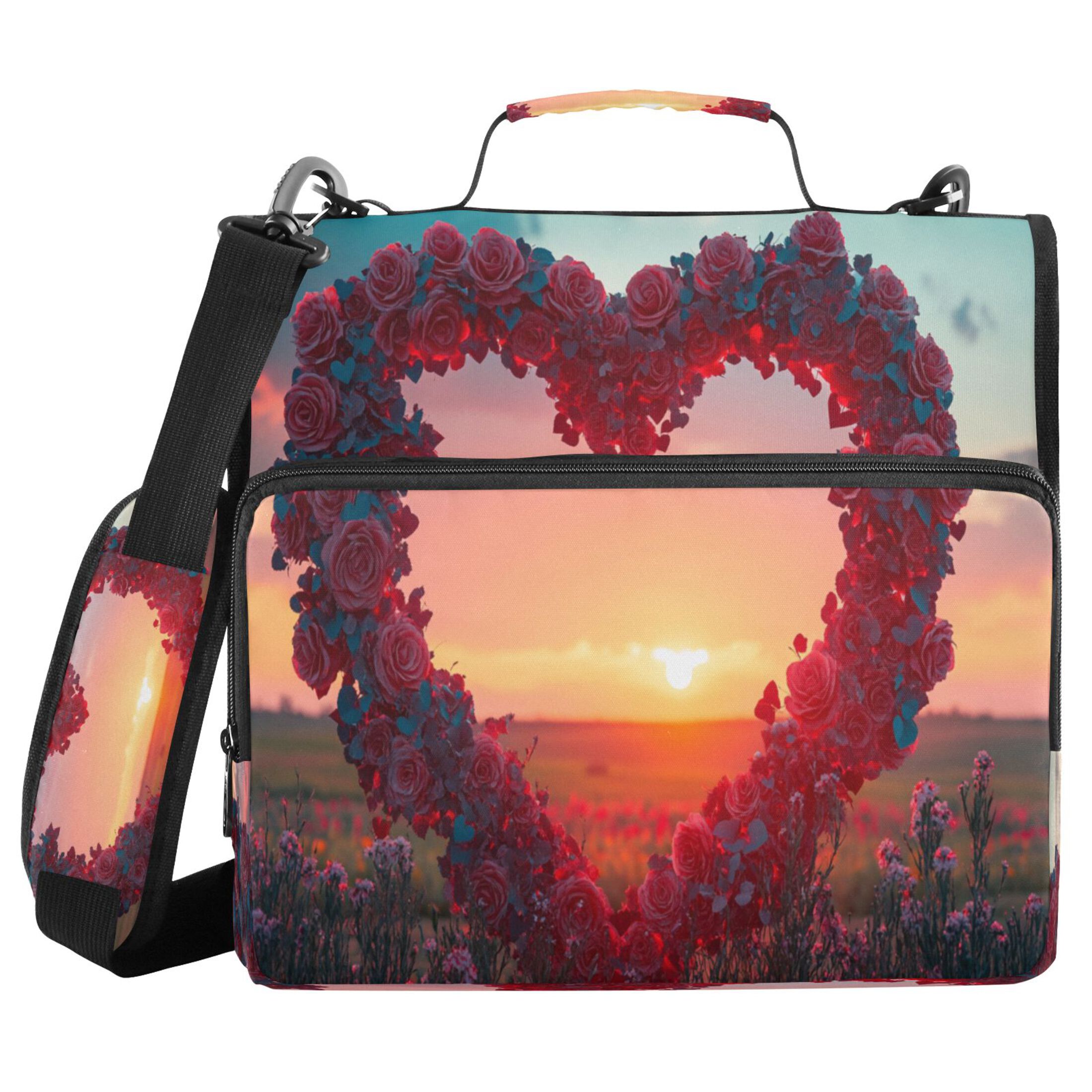 YAZAOO Zipper Binder trapper keeper Documents Organized Design Heart Shaped Floral Wreath Sunset Printed