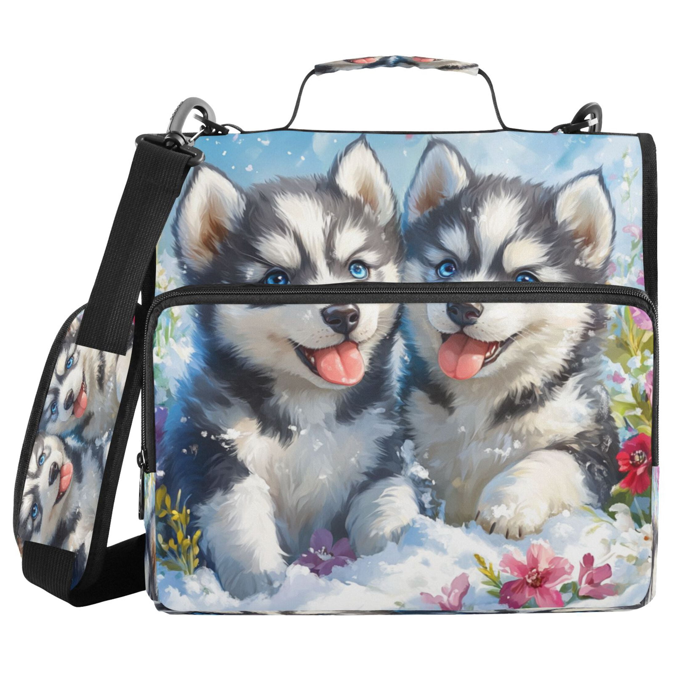 YAZAOO Zipper Binder trapper keeper Documents Organized Design Huskies in Bloom Printed