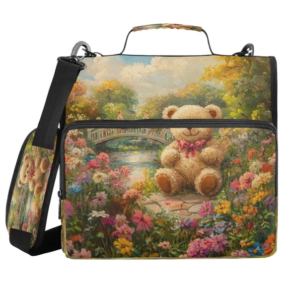 YAZAOO Zipper Binder trapper keeper Documents Organized Design Joyful Bear in Bloom Printed