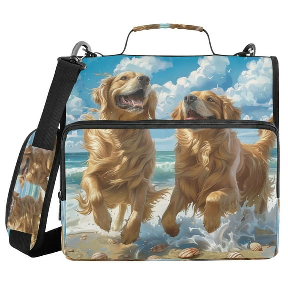 YAZAOO Zipper Binder trapper keeper Documents Organized Design Joyful Goldens by The Waves Printed
