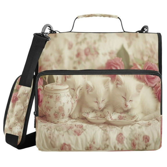 YAZAOO Zipper Binder trapper keeper Documents Organized Design Kittens Tea Set Roses Printed