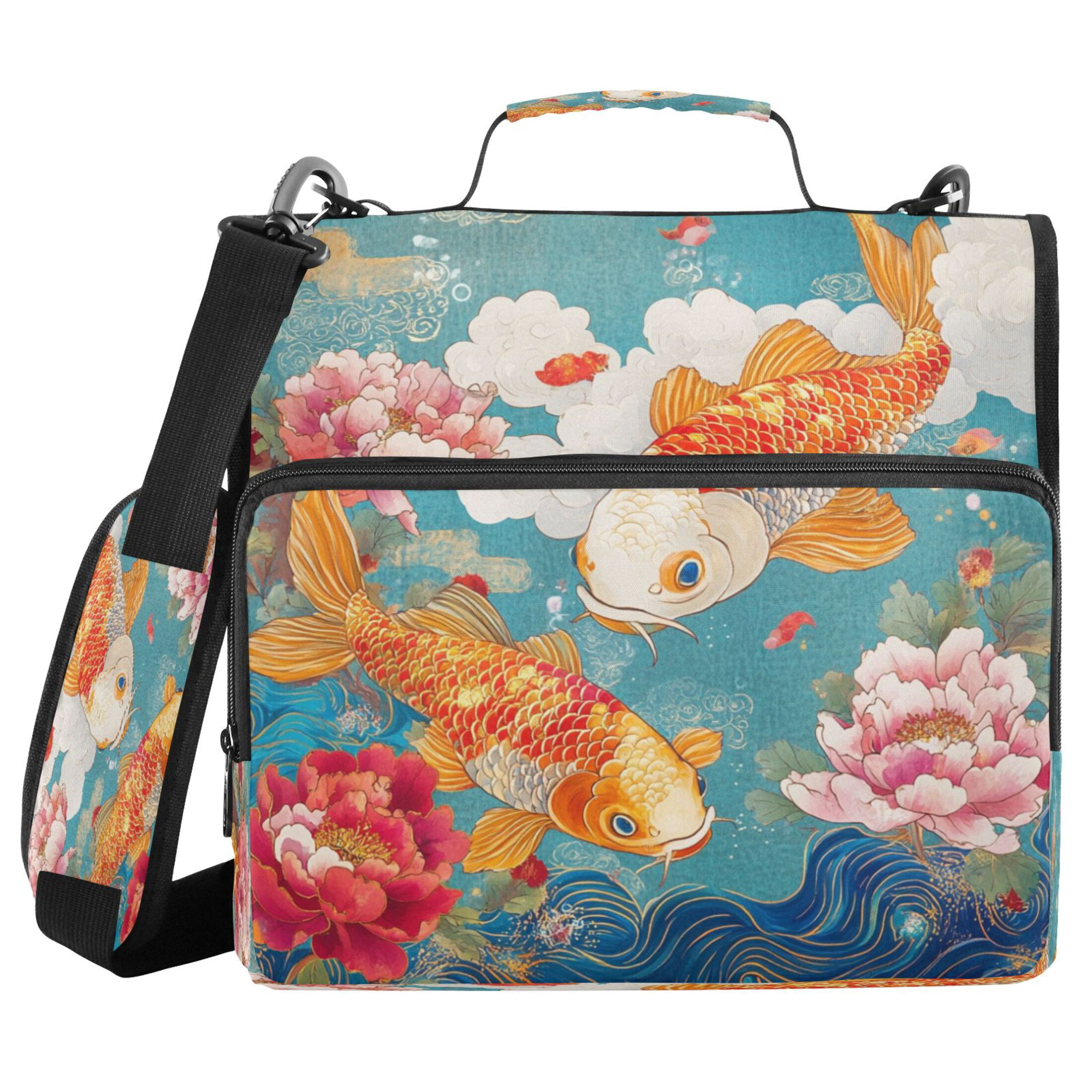 YAZAOO Zipper Binder trapper keeper Documents Organized Design Koi Dance Printed