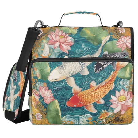 YAZAOO Zipper Binder trapper keeper Documents Organized Design Koi Harmony Printed