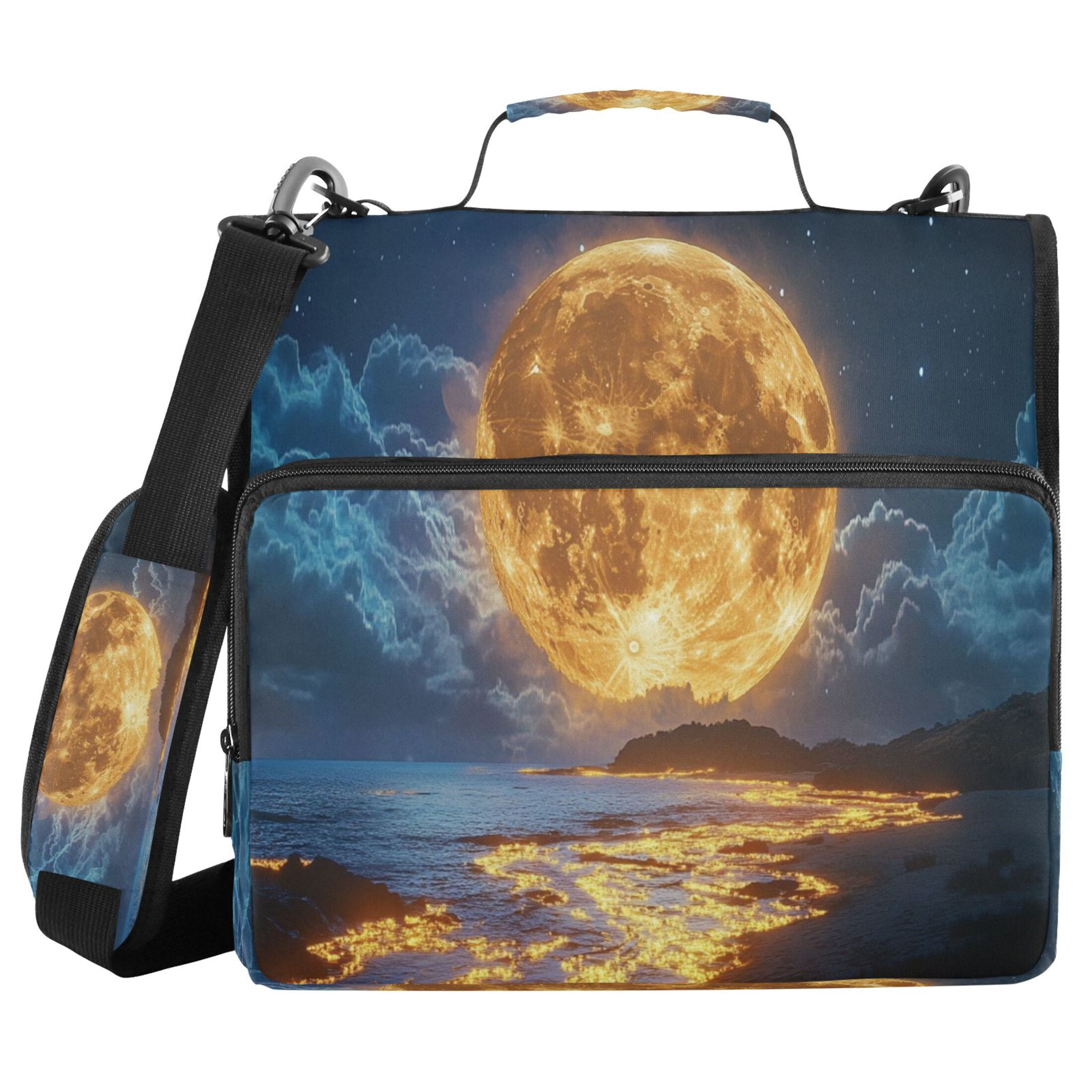 YAZAOO Zipper Binder trapper keeper Documents Organized Design Light Moon over Ocean Printed