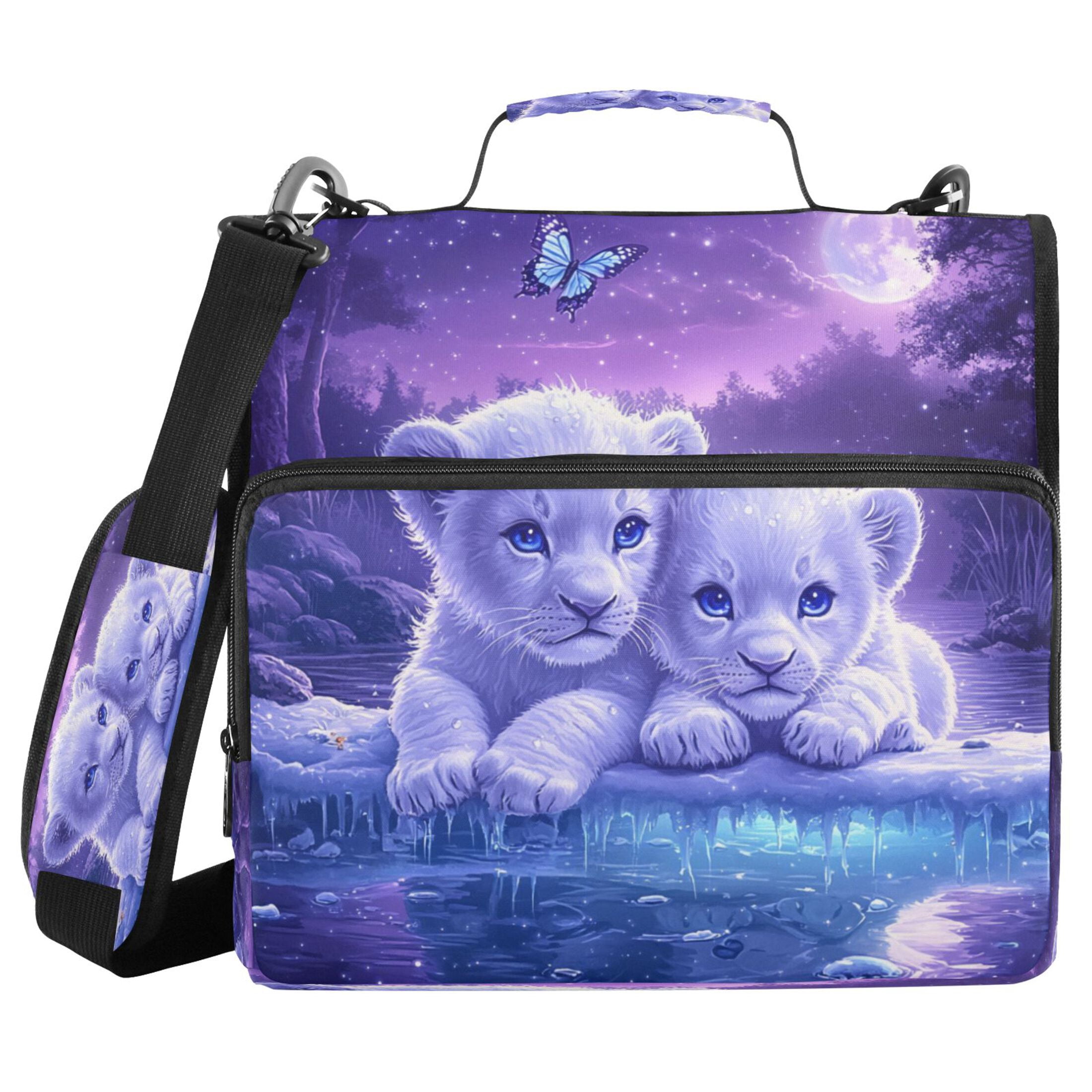 YAZAOO Zipper Binder trapper keeper Documents Organized Design Lion Cubs under The Moon Printed