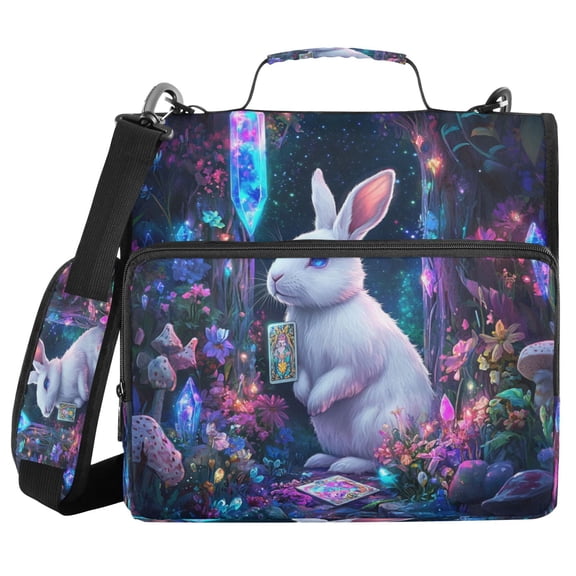YAZAOO Zipper Binder trapper keeper Documents Organized Design Mystical Bunny with Crystal Printed