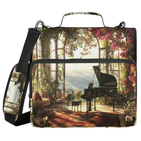 YAZAOO Zipper Binder trapper keeper Documents Organized Design Piano in Floral Room Seaside Printed