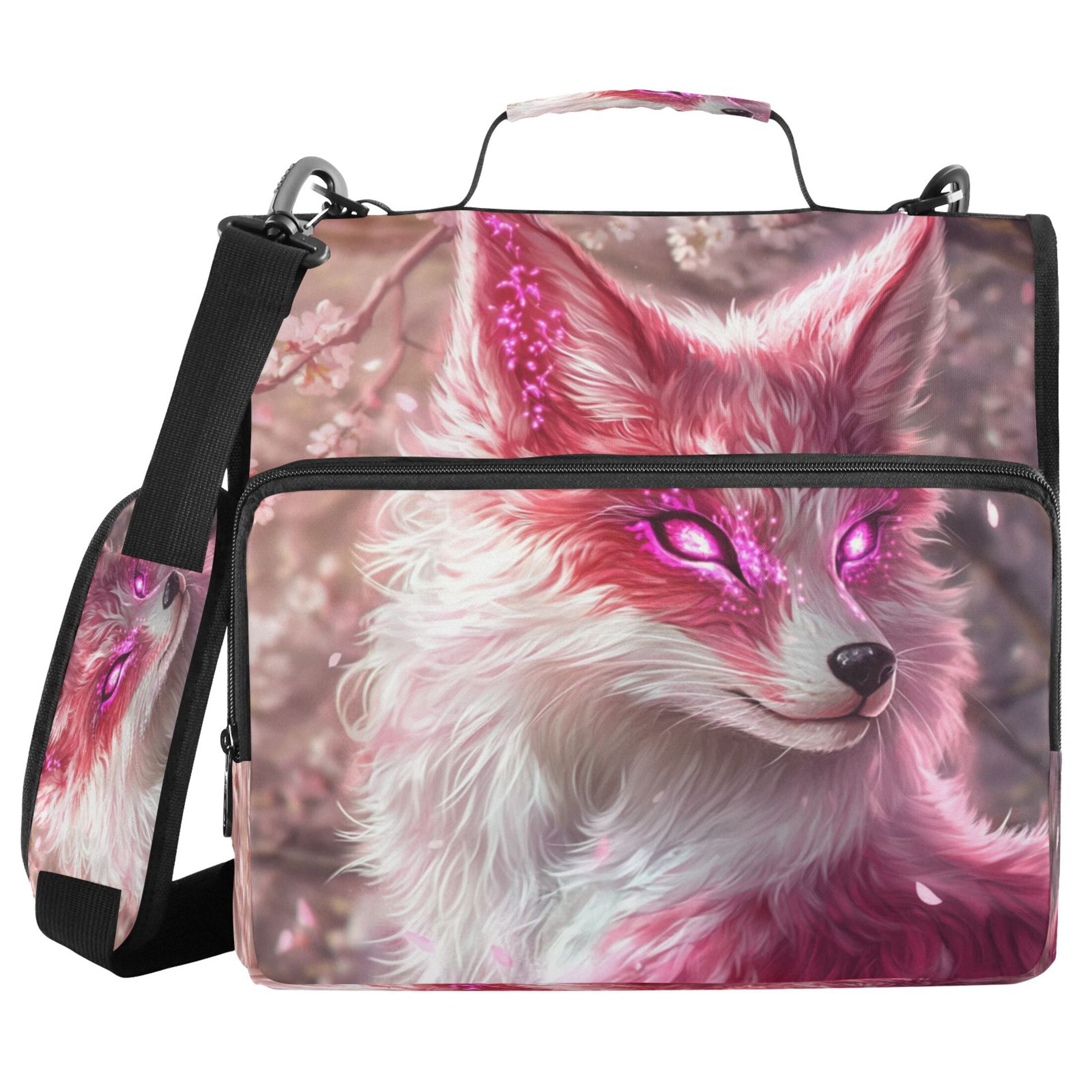 YAZAOO Zipper Binder trapper keeper Documents Organized Design Pink Fox with Glowing Eyes Printed