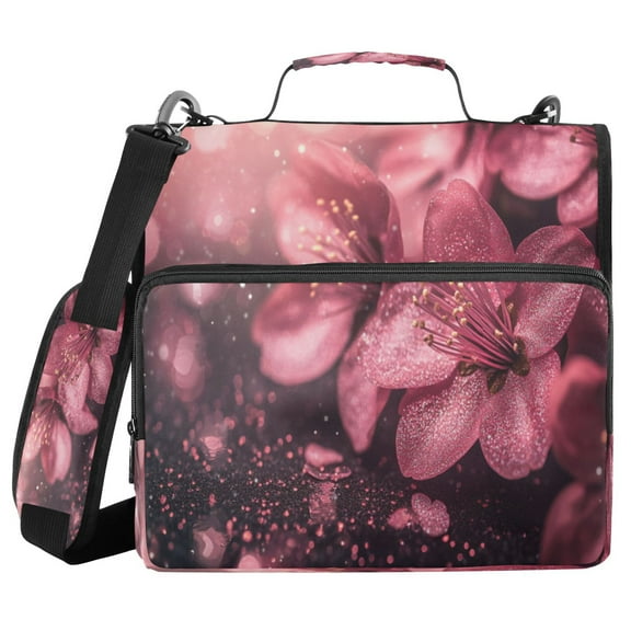 YAZAOO Zipper Binder trapper keeper Documents Organized Design Pink Glittery Flowers Printed
