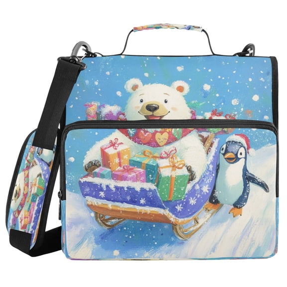 YAZAOO Zipper Binder trapper keeper Documents Organized Design Polar Bear and Penguin Printed