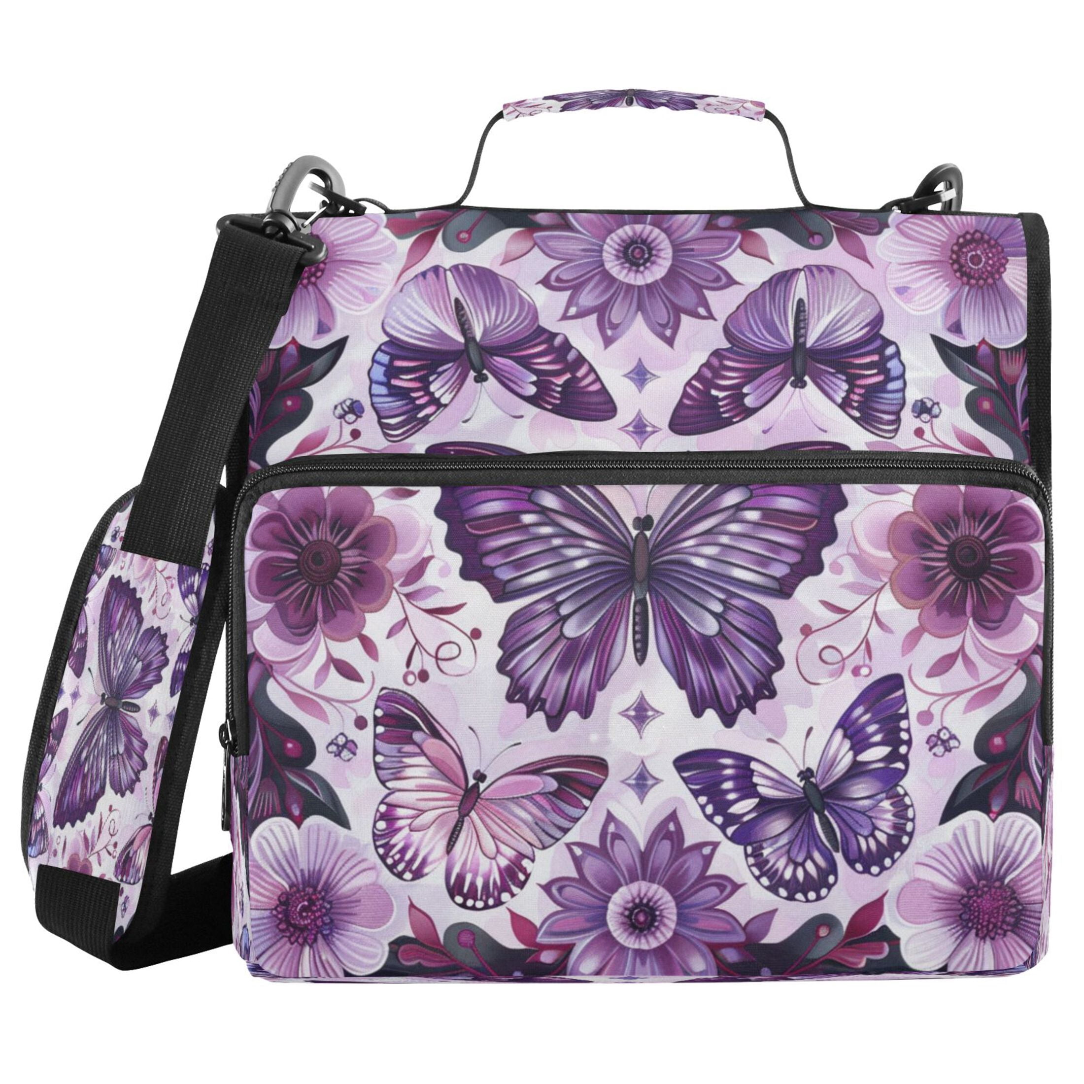 YAZAOO Zipper Binder trapper keeper Documents Organized Design Purple Blossoms and Butterflies Printed