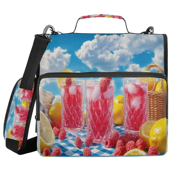 YAZAOO Zipper Binder trapper keeper Documents Organized Design Raspberry Lemonade Picnic Printed
