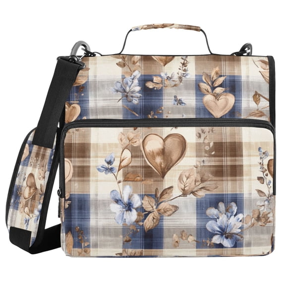 YAZAOO Zipper Binder trapper keeper Documents Organized Design Rustic Hearts and Floral Harmony Printed