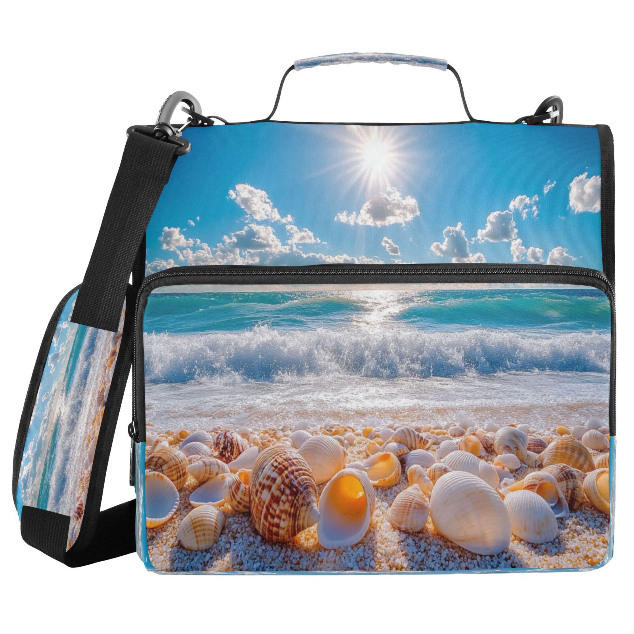 YAZAOO Zipper Binder trapper keeper Documents Organized Design Seashells on Sunny Beach Printed