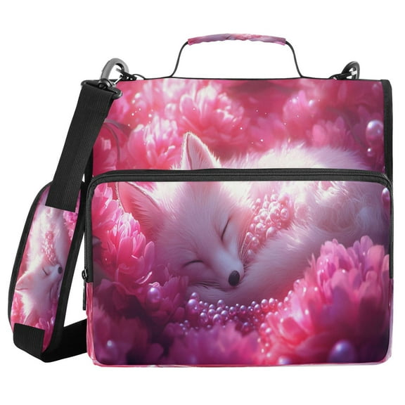 YAZAOO Zipper Binder trapper keeper Documents Organized Design Sleeping Fox Pink Flowers Pearls Printed