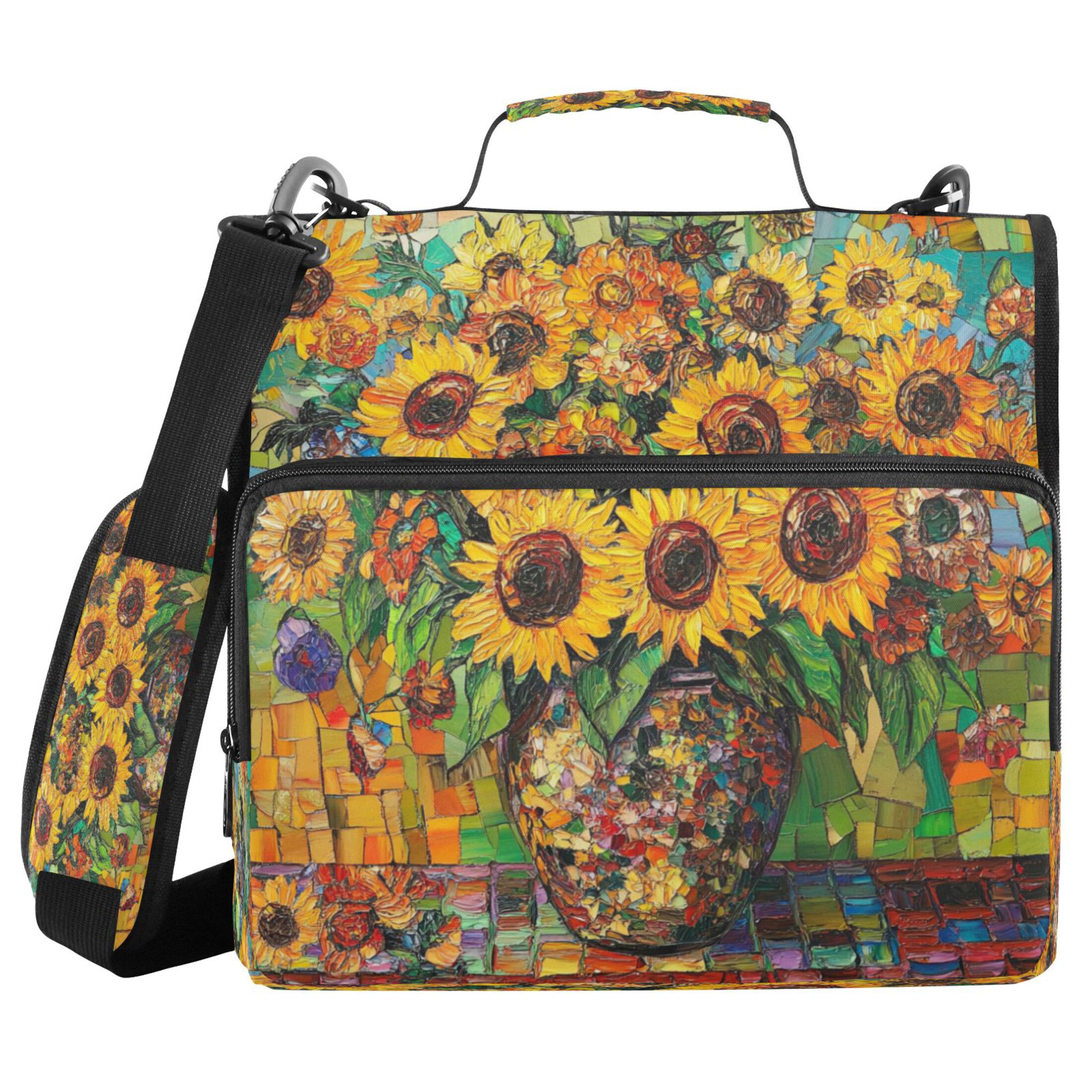 YAZAOO Zipper Binder trapper keeper Documents Organized Design Sunflower Symphony Printed