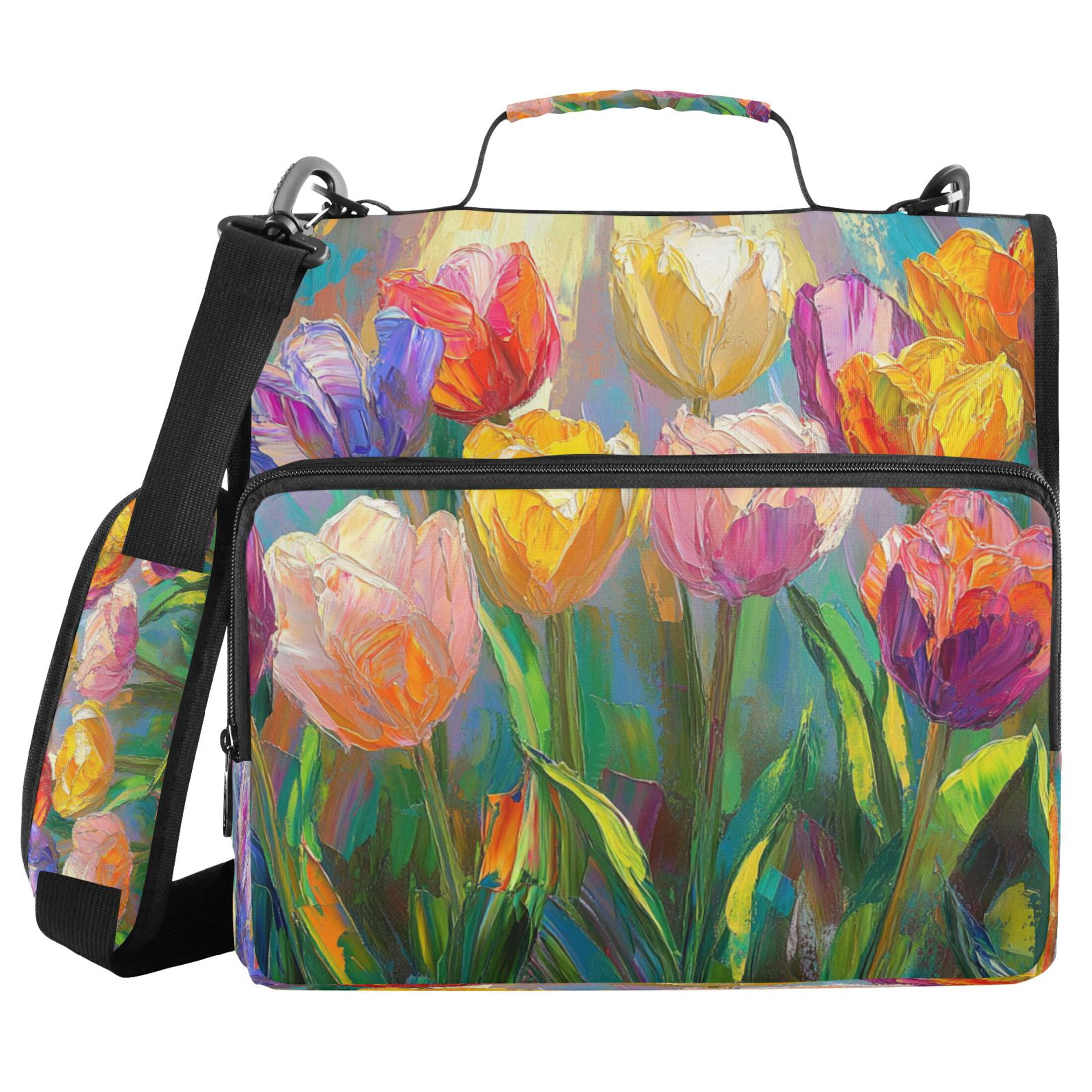 YAZAOO Zipper Binder trapper keeper Documents Organized Design Tulip Symphony Printed