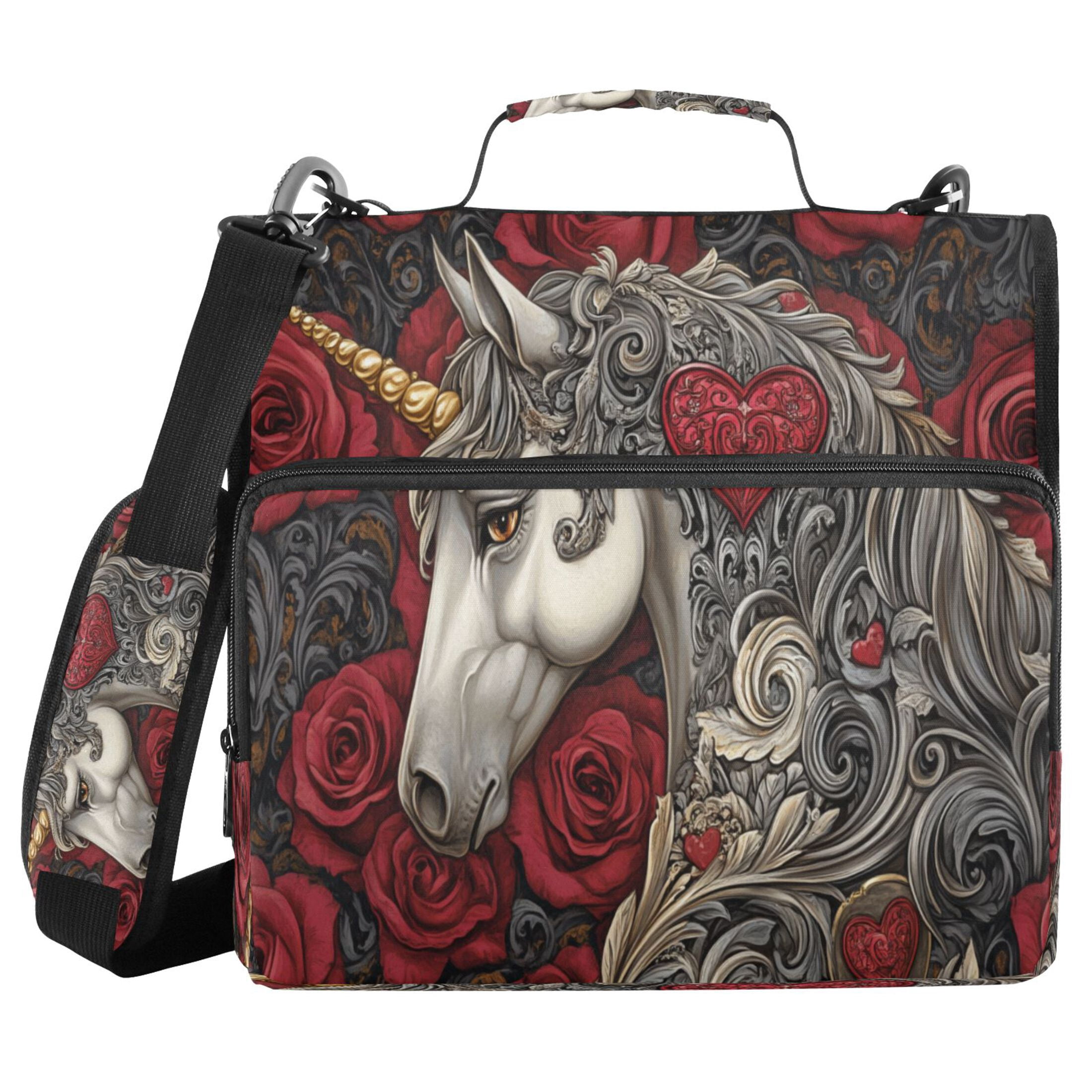 YAZAOO Zipper Binder trapper keeper Documents Organized Design Unicorn Roses Hearts Printed