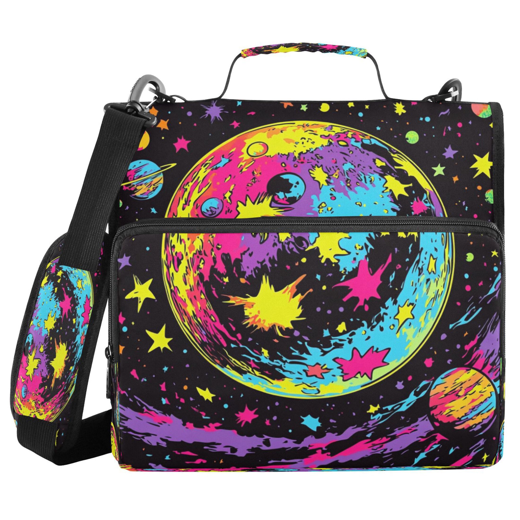 YAZAOO Zipper Binder trapper keeper Documents Organized Design Vibrant Planetary Scene Printed
