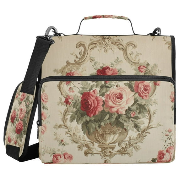 YAZAOO Zipper Binder trapper keeper Documents Organized Design Vintage Rose Bouquet Printed