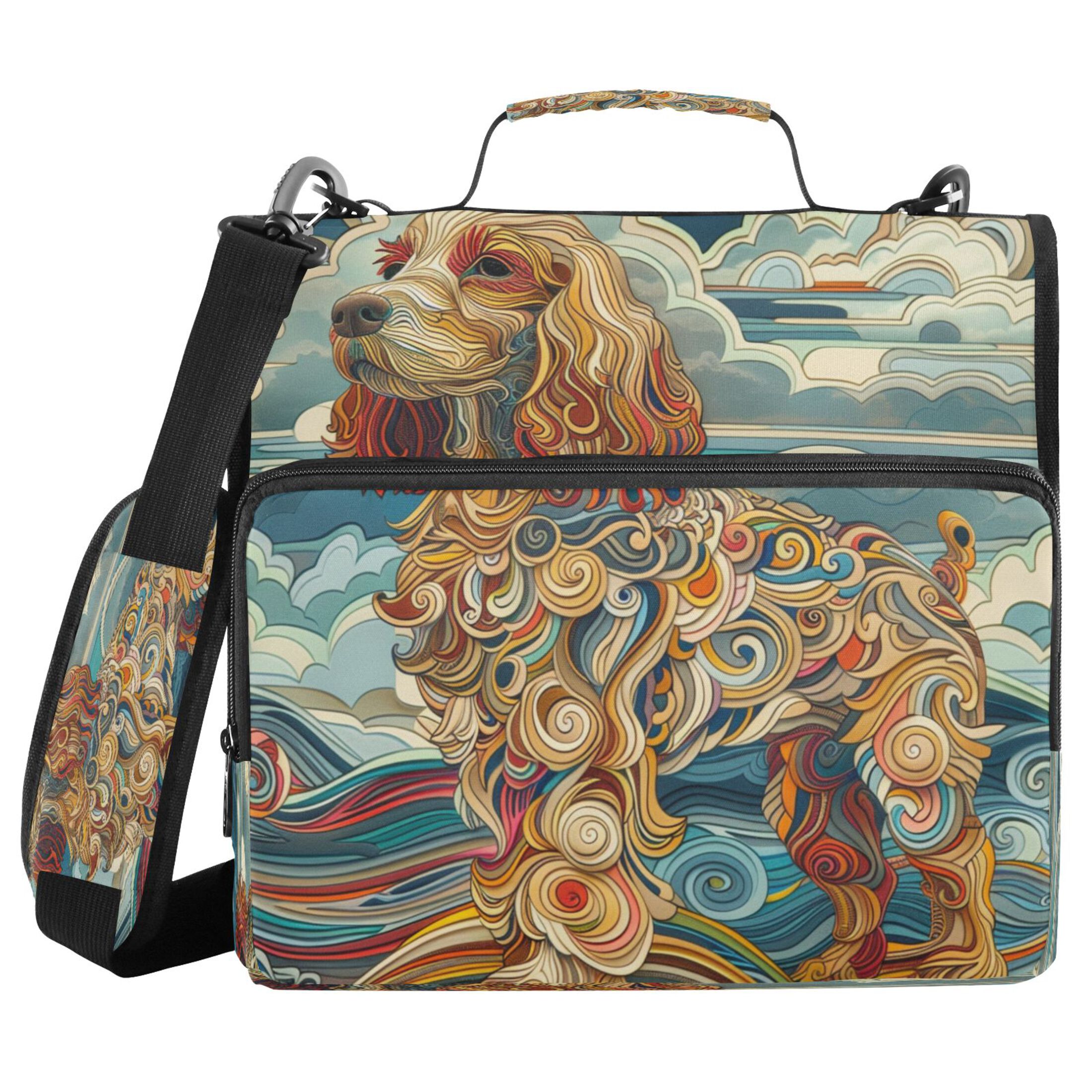 YAZAOO Zipper Binder trapper keeper Documents Organized Design Whimsical Canine in Waves Printed