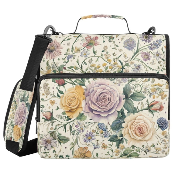 YAZAOO Zipper Binder trapper keeper Documents Organized Design Whimsical Garden: Pastel Floral Design Printed