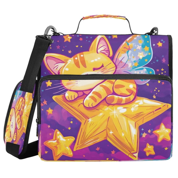 YAZAOO Zipper Binder trapper keeper Documents Organized Design Whimsical Winged Whiskers Printed